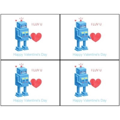 Valentine's Day Robot Postcard, 4 per sheet