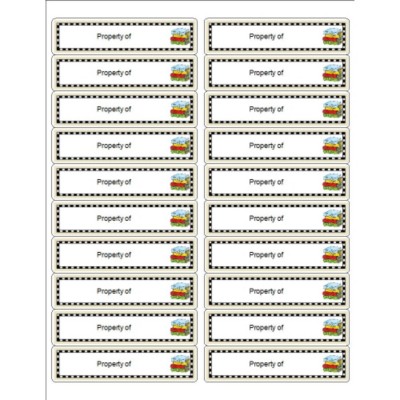 'Property of' Labels with Book Design, 20 per sheet