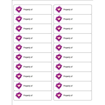 'Property of' Labels with Heart Design, 20 per sheet