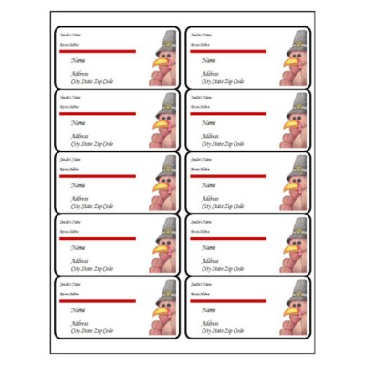 Thanksgiving Turkey Shipping Label, 10 per sheet