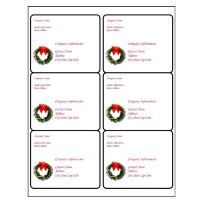 Christmas Wreath Shipping Label, 6 per sheet