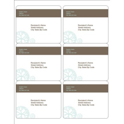 Turquoise Flowers with Brown Shipping Labels, 6 per sheet