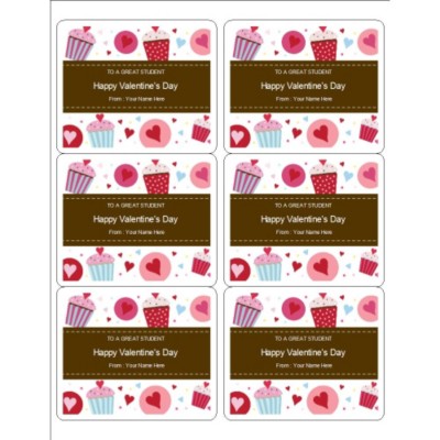 Valentine Cupcakes Labels, 6 per sheet
