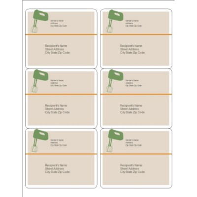 Kitchen Utensils Shipping Labels, 6 per sheet
