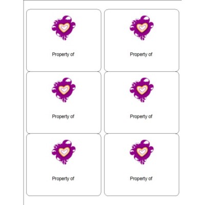 'Property of' Labels with Heart Design, 6 per sheet