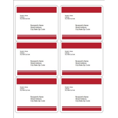 Red Bars Shipping Labels, 6 per sheet