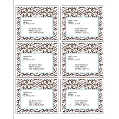 Classic Teal and Brown Pattern Shipping Label 6, per sheet