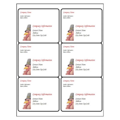 Thanksgiving Turkey Shipping Label, 6 per sheet
