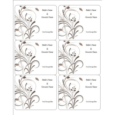 Wedding Elegant Swirls Wine Bottle Label, 6 per sheet