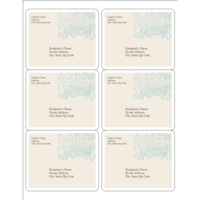 Blue Flourish Design Shipping Labels, 6 per sheet