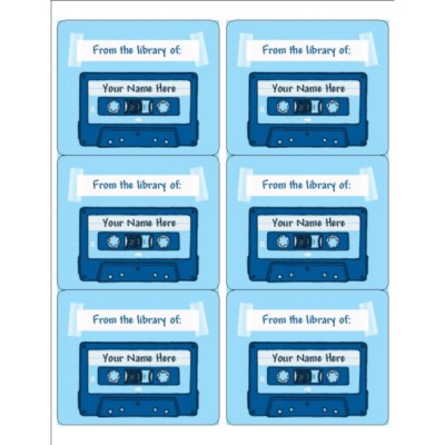 Blue Birthday Cassette Tape Shipping Label , 6 per sheet