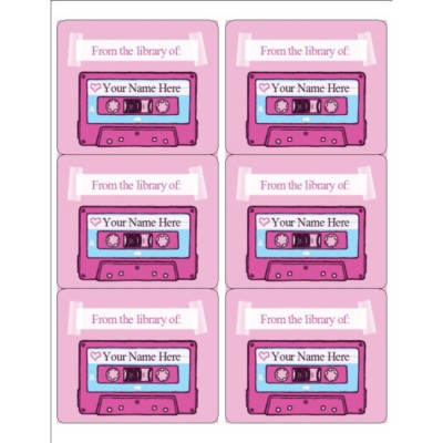 Pink Birthday Cassette Tape Shipping Label , 6 per sheet