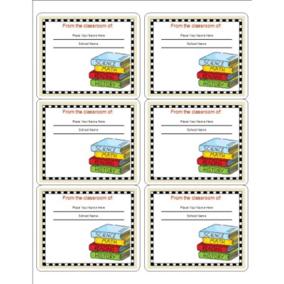 Bookplate Label for School, 6 per sheet