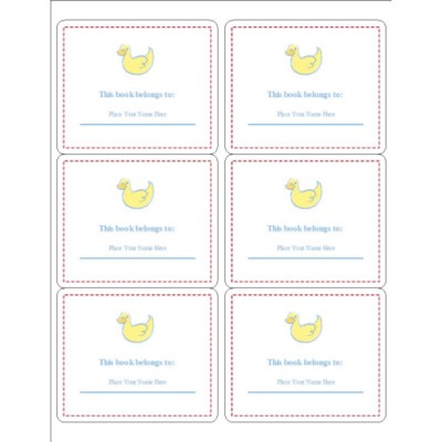 Bookplate Label with Yellow Duckie, 6 per sheet