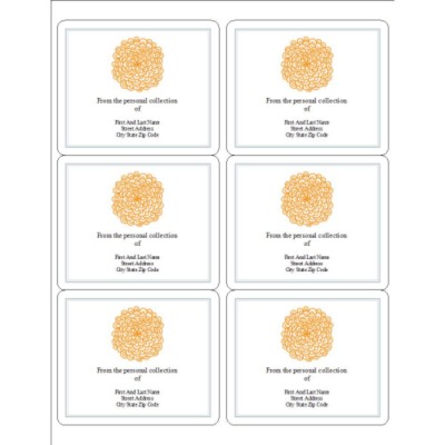Orange Flower Bookplate Label, 6 per sheet