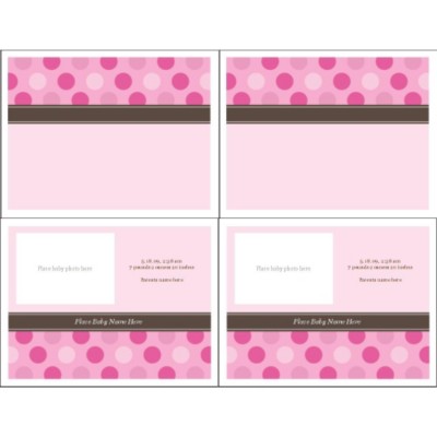 Pink Dots Birth Announcement Note Card, 2 per sheet - Wide