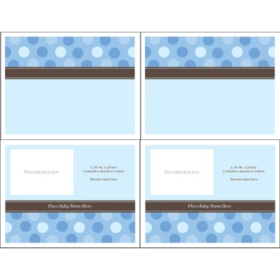 Blue Dots Birth Announcement Note Card, 2 per sheet - Wide