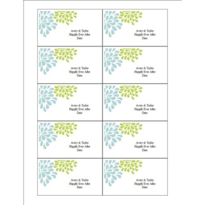 Wedding Shower Blue & Green Flowers on Business Card, 10 per sheet