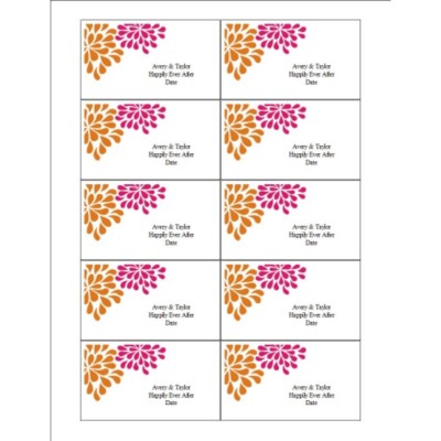 Wedding Shower Pink & Orange Flowers on Business Card, 10 per sheet