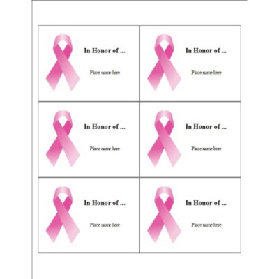 Breast Cancer Pink Ribbon Name Badge Insert , 6 per sheet
