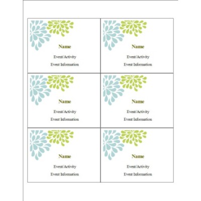 Wedding Shower Blue & Green Flowers Name Badge Insert, 6 per sheet