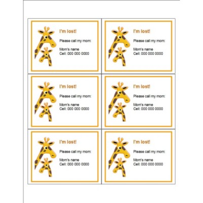Mom and Baby Giraffe Name Badge Insert, 6 per sheet
