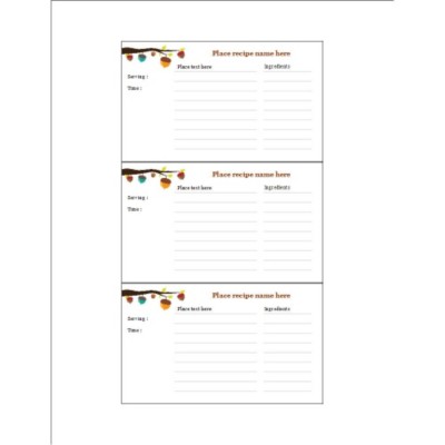 Acorn Design Index Card, 3 per sheet