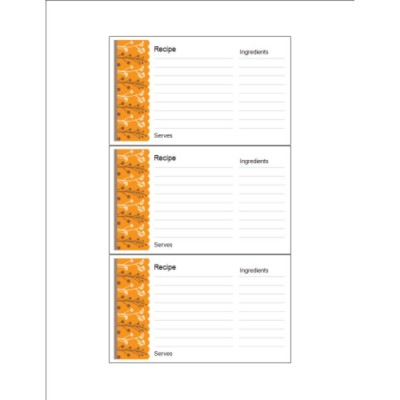 Autumn Colors Recipe Cards on Index Cards, 3 per sheet