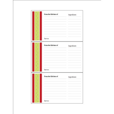 Holiday Stars Recipe Card on Postcards, 3 per sheet