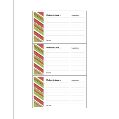 Holiday Stripes Recipe Card on Postcards, 3 per sheet