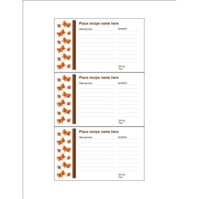 Thanksgiving Fall Leaves Index Card, 3 per sheet
