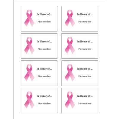 Breast Cancer Pink Ribbon Name Badge Label , 8 per sheet