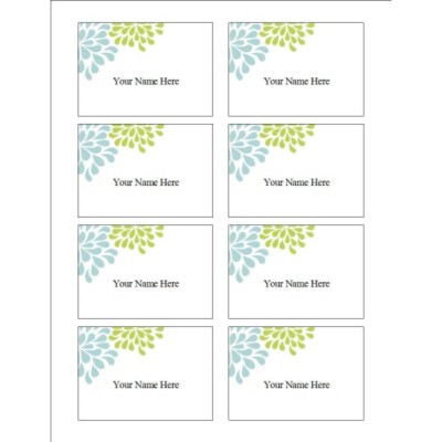 Wedding Shower Blue & Green Flowers Name Badge Label, 8 per sheet