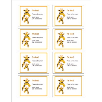 Mom and Baby Giraffe Name Badge Labels, 8 per sheet