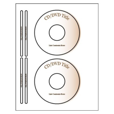 Beige Design CD/DVD Labels, 2 per sheet plus 4 spine labels