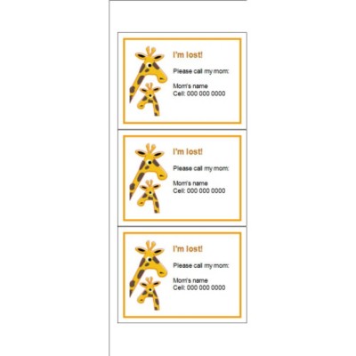 Mom and Baby Giraffe Name Badge Insert, 4.25 x 11, 3 per sheet