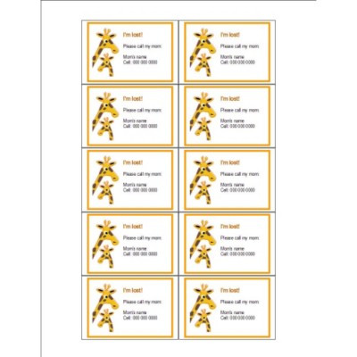 Mom and Baby Giraffe Name Badge Insert, 10 per sheet