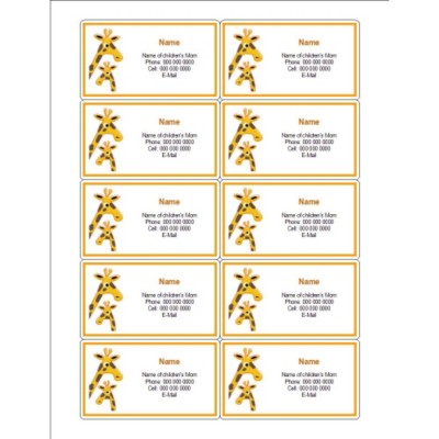 Mom and Baby Giraffe Magnetic Business Card, 10 per sheet