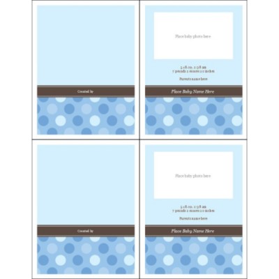Blue Dots Birth Announcement Note Card, 2 per sheet - Tall