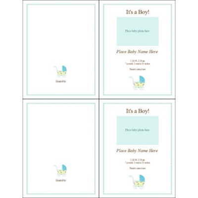 It's a Boy! Blue Baby Buggy Birth Announcement Note Card, 2 per sheet - Tall
