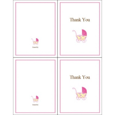 Pink Baby Buggy Thank You Note Card, 2 per sheet - Tall