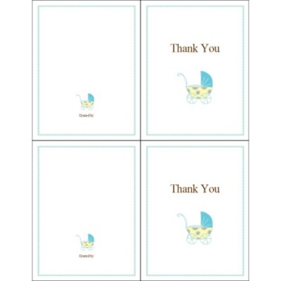 Blue Baby Buggy Thank You Note Card, 2 per sheet - Tall