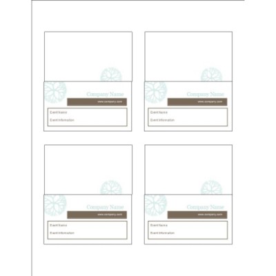 Turquoise Flowers with Brown Small Tent Cards, 4 per sheet
