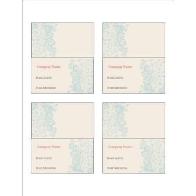 Blue Flourish Design Small Tent Cards, 4 per sheet