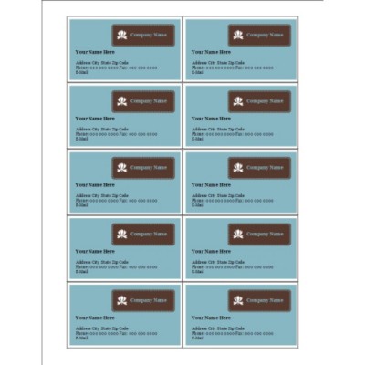 Classic Teal and Brown Business Cards, 10 per sheet