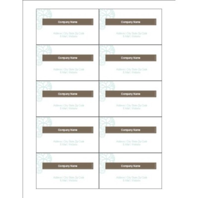 Turquoise Flowers with Brown Business Cards, 10 per sheet