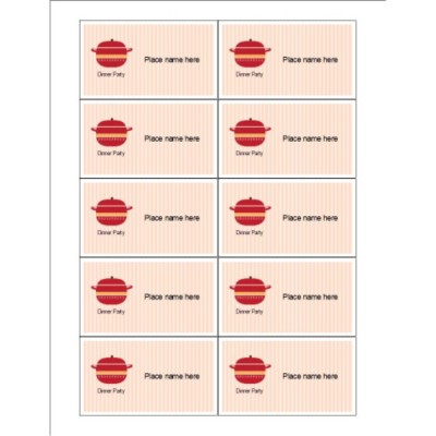 Dinner Party Place Card on Business Cards, 10 per sheet