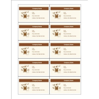 Coffee Grinder Business Cards, 10 per sheet