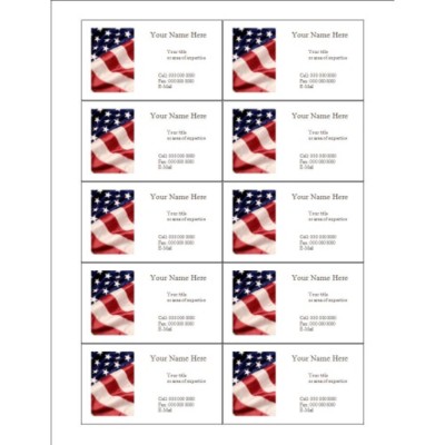 American Flag Business Card, 10 per sheet