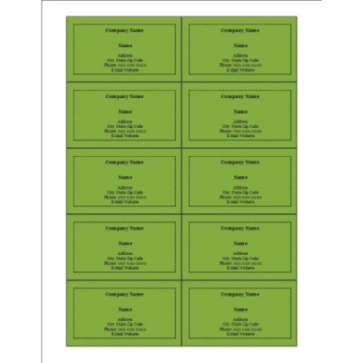 Green Background Business Cards, 10 per sheet
